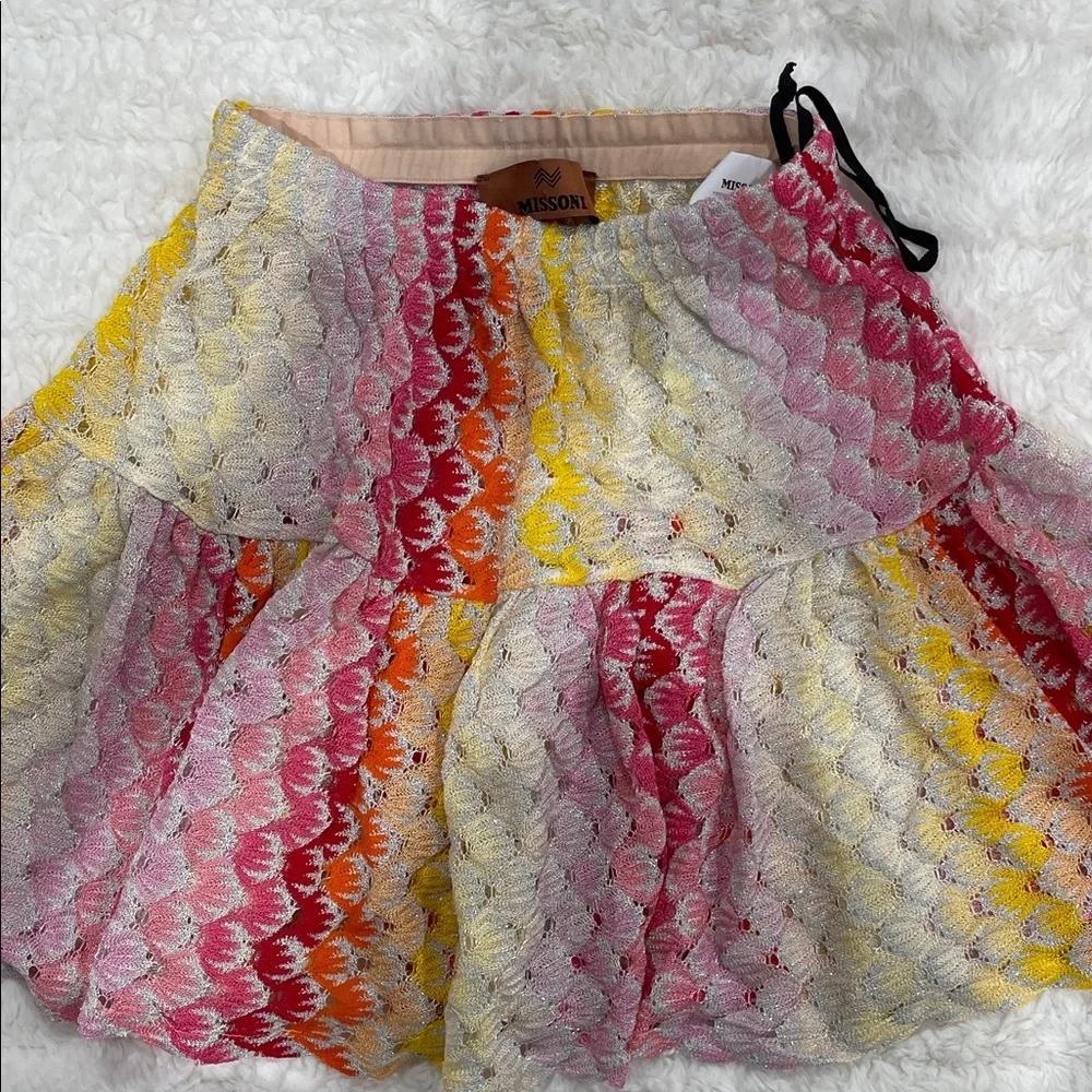 Missoni Multicolor Crochet Tiered Mini Skirt - Pink, Yellow, Orange - Picture 5 of 11